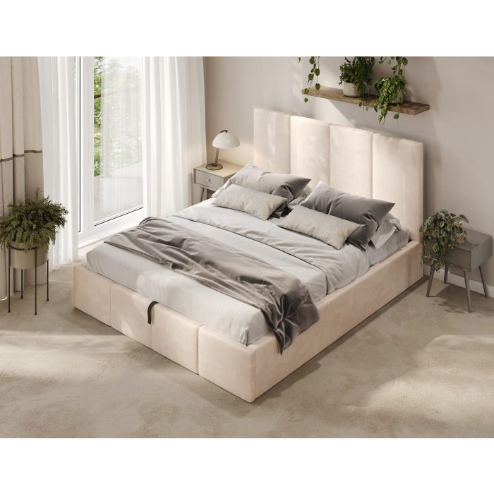 Bett Creme mit gepolstertem Kopfteil